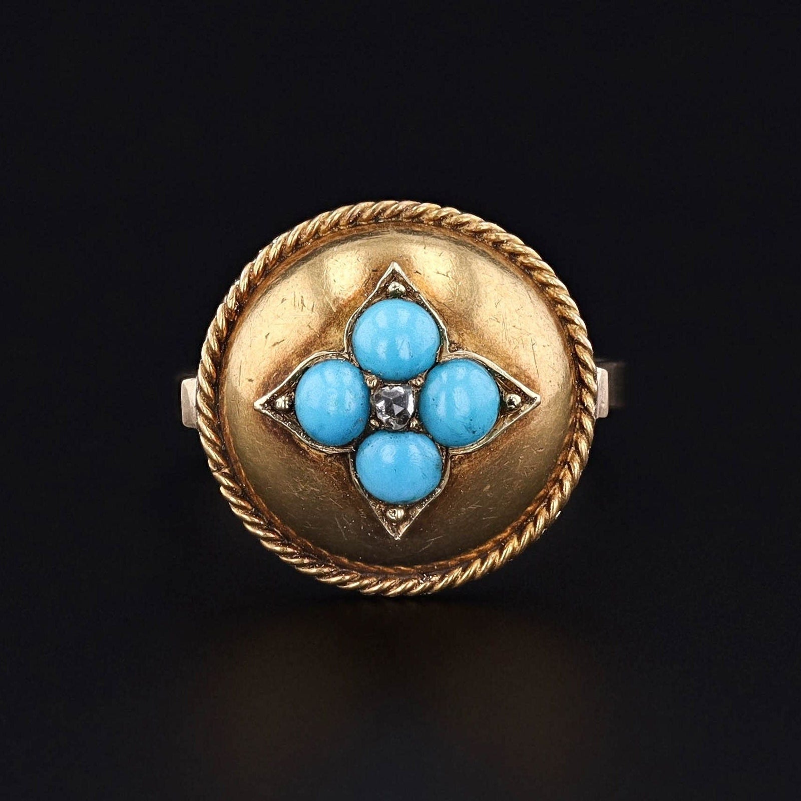 14k Gold Turquoise and Diamond Ring Created from an Antique Button - Trademark Antiques