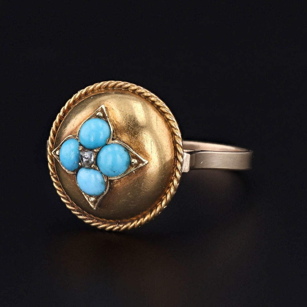 14k Gold Turquoise and Diamond Ring Created from an Antique Button - Trademark Antiques