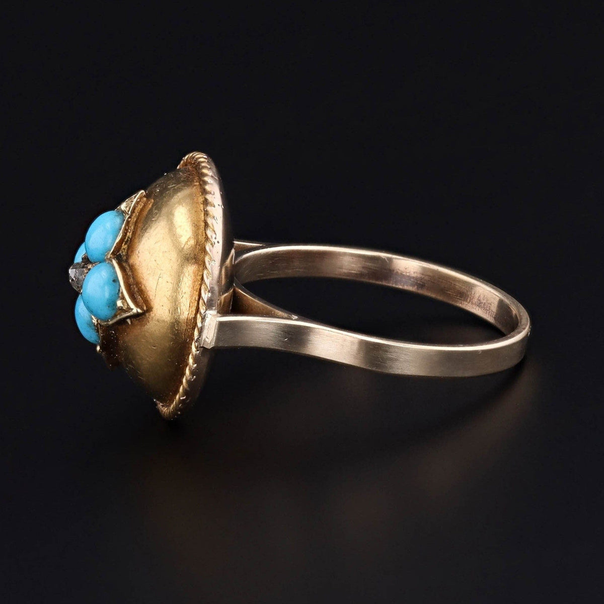 14k Gold Turquoise and Diamond Ring Created from an Antique Button - Trademark Antiques