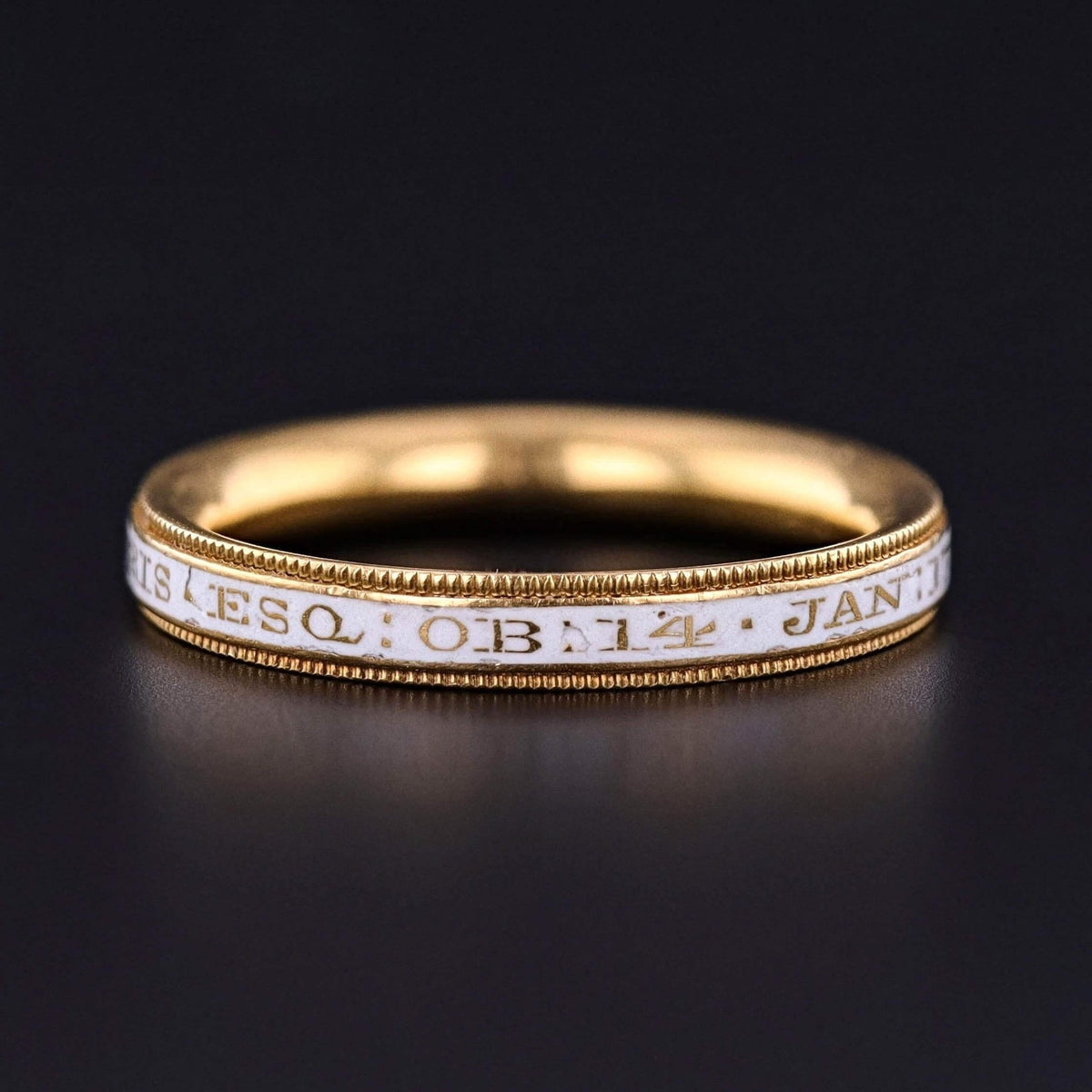 1776 Georgian Era White Enamel Mourning Ring of 18k Gold - Trademark Antiques