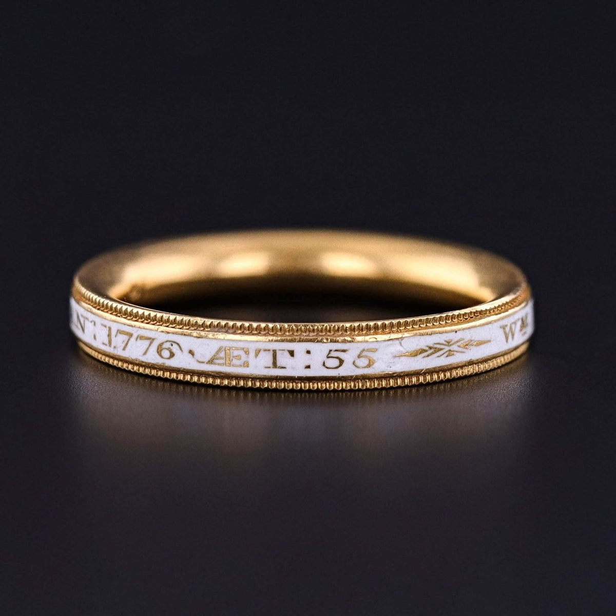 1776 Georgian Era White Enamel Mourning Ring of 18k Gold - Trademark Antiques