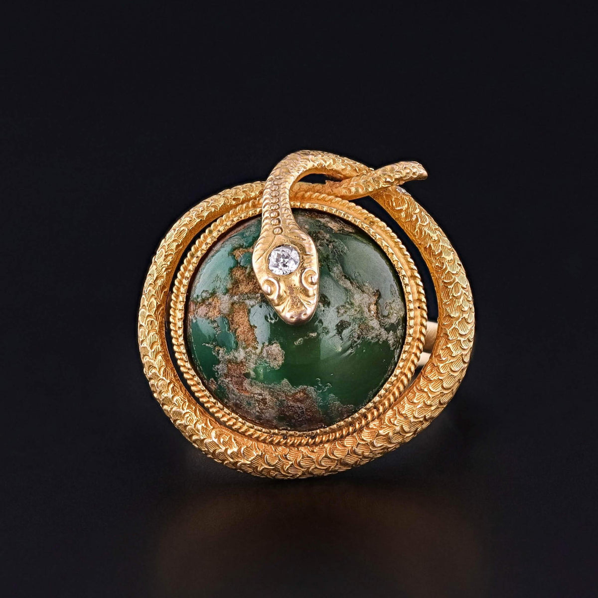 Antique Turquoise Snake Ring of 14k Gold