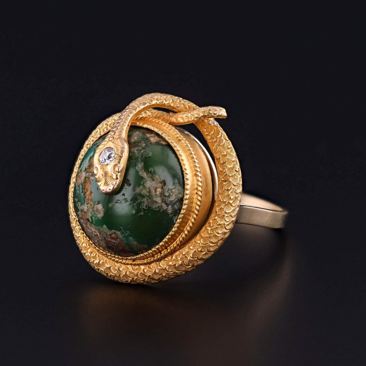 Antique Turquoise Snake Ring of 14k Gold