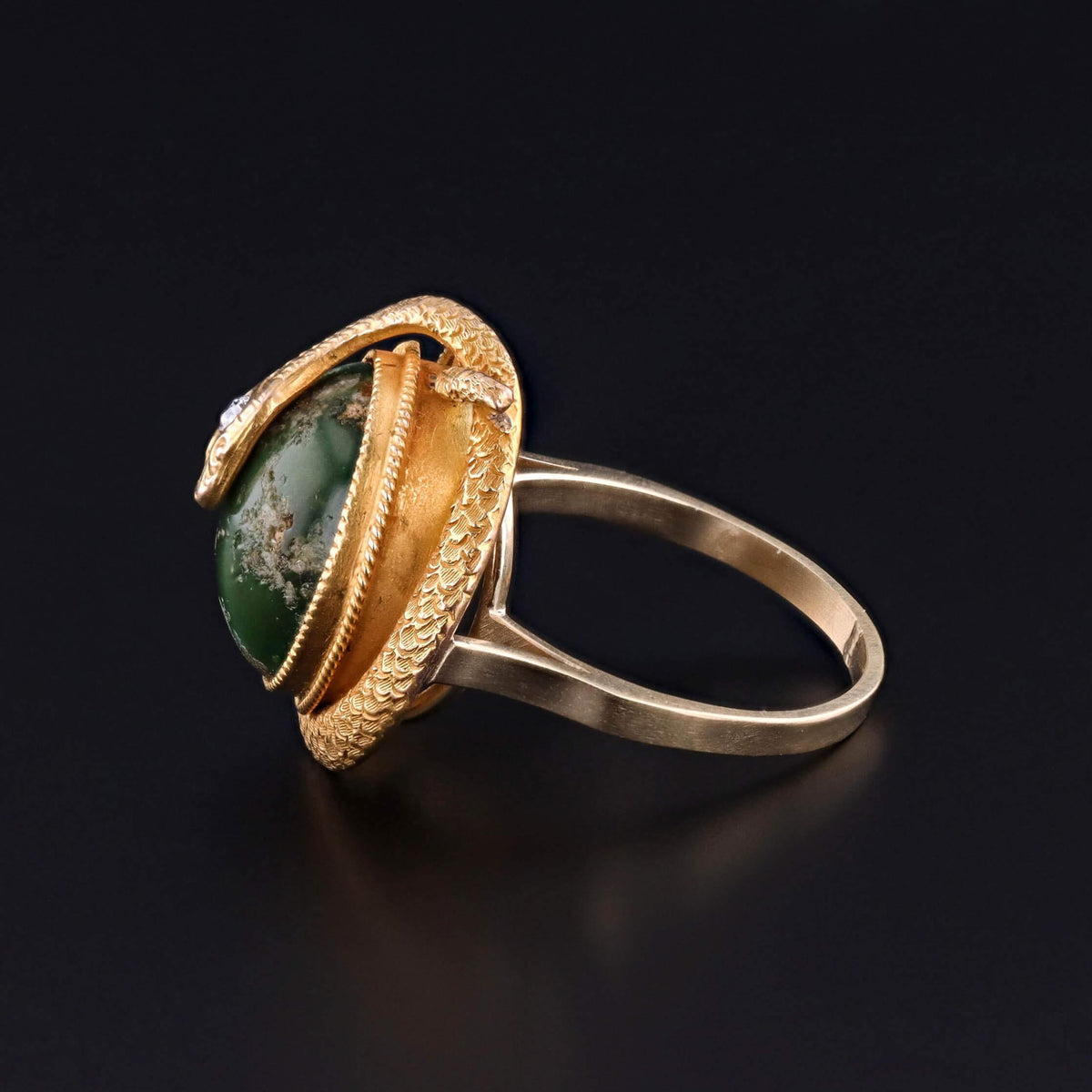 Antique Turquoise Snake Ring of 14k Gold