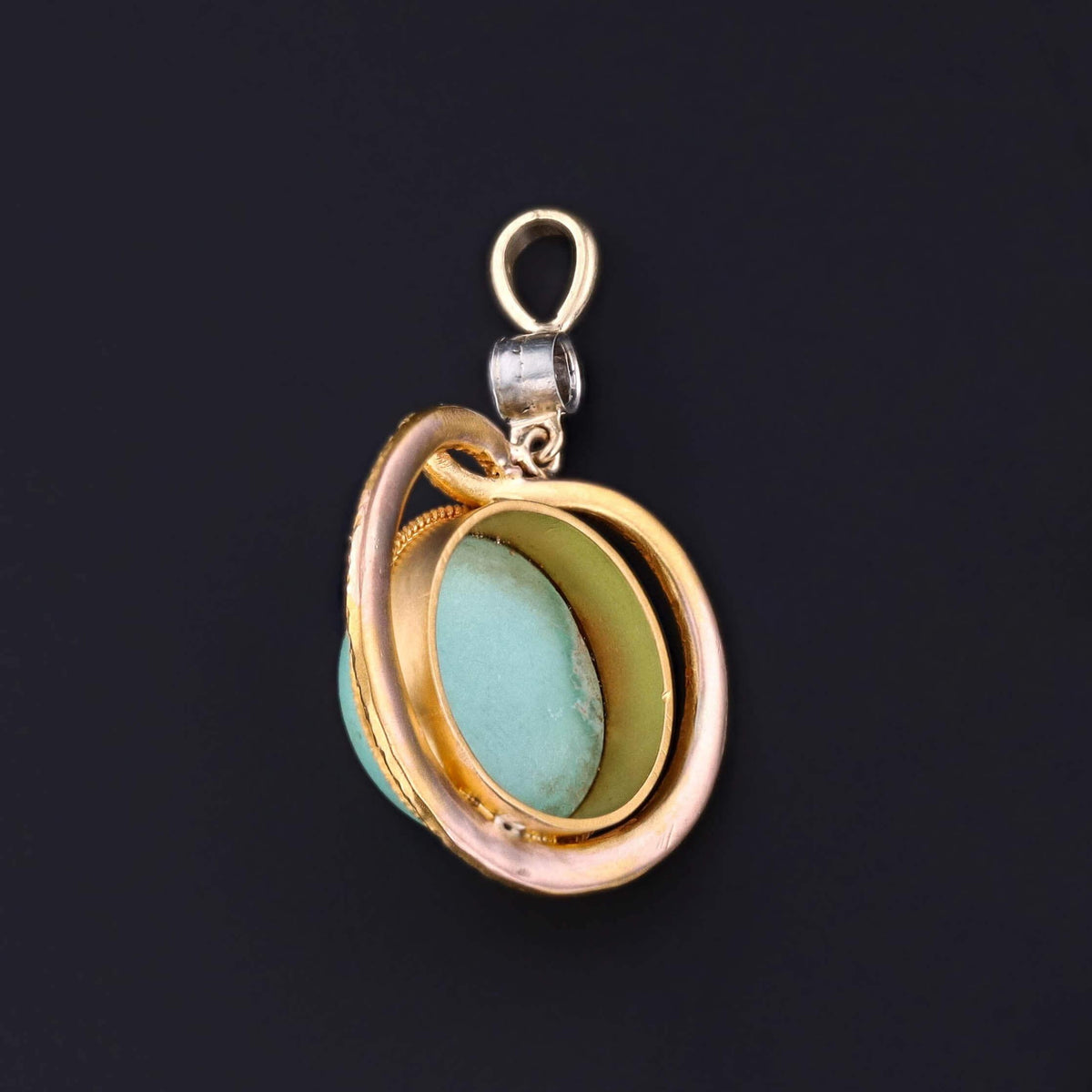 Antique Turquoise and Diamond Snake Pendant of 14k Gold