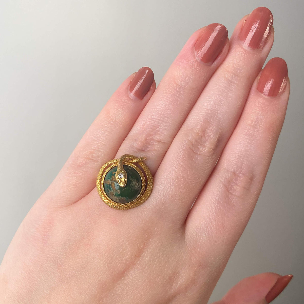 Antique Turquoise Snake Ring of 14k Gold
