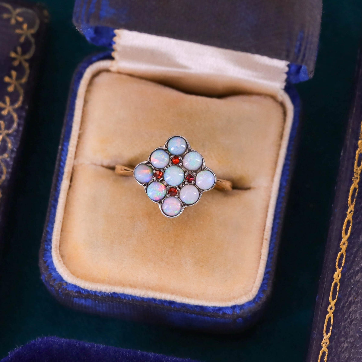 Antique Opal and Garnet Ring of 9k Gold
