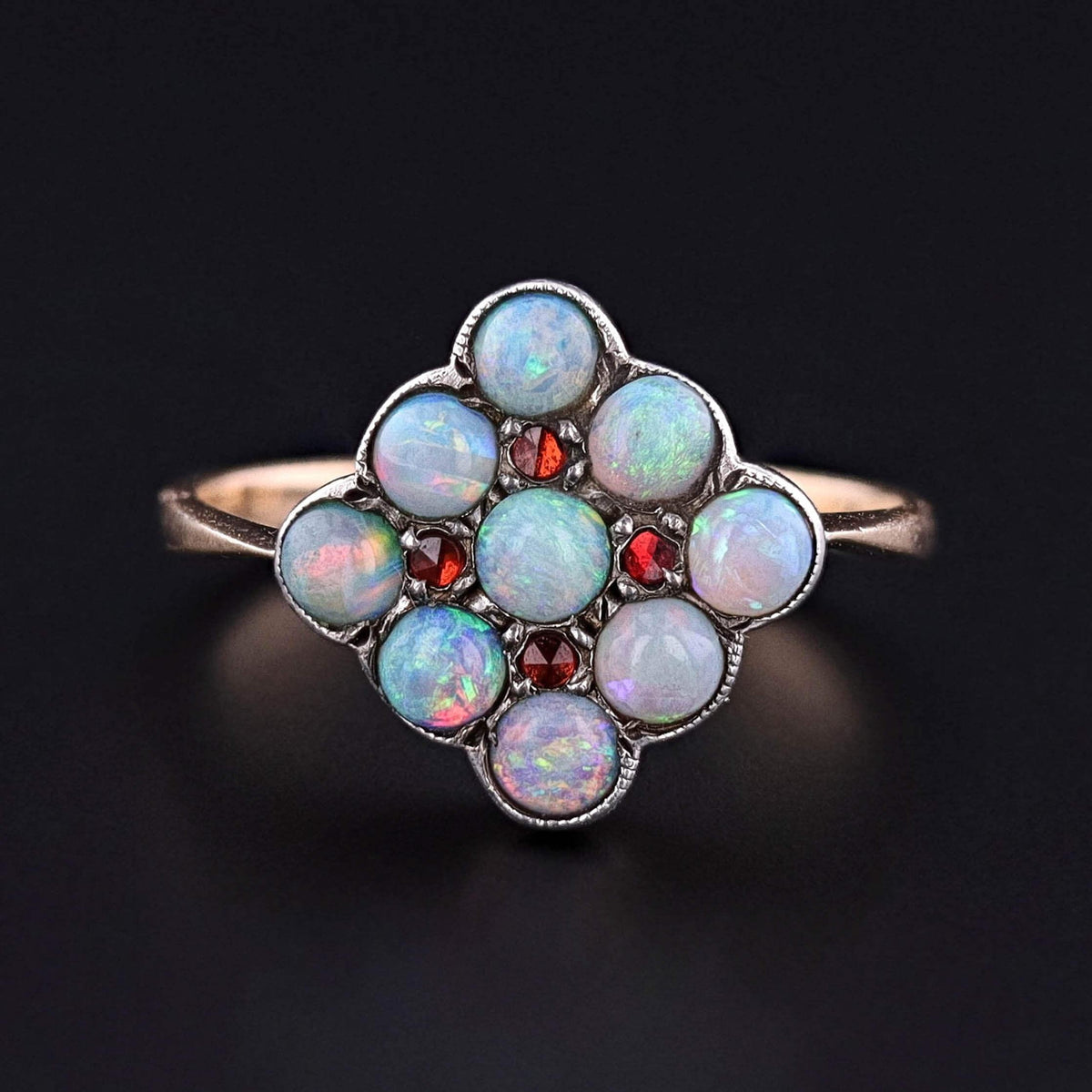 Antique Opal and Garnet Ring of 9k Gold