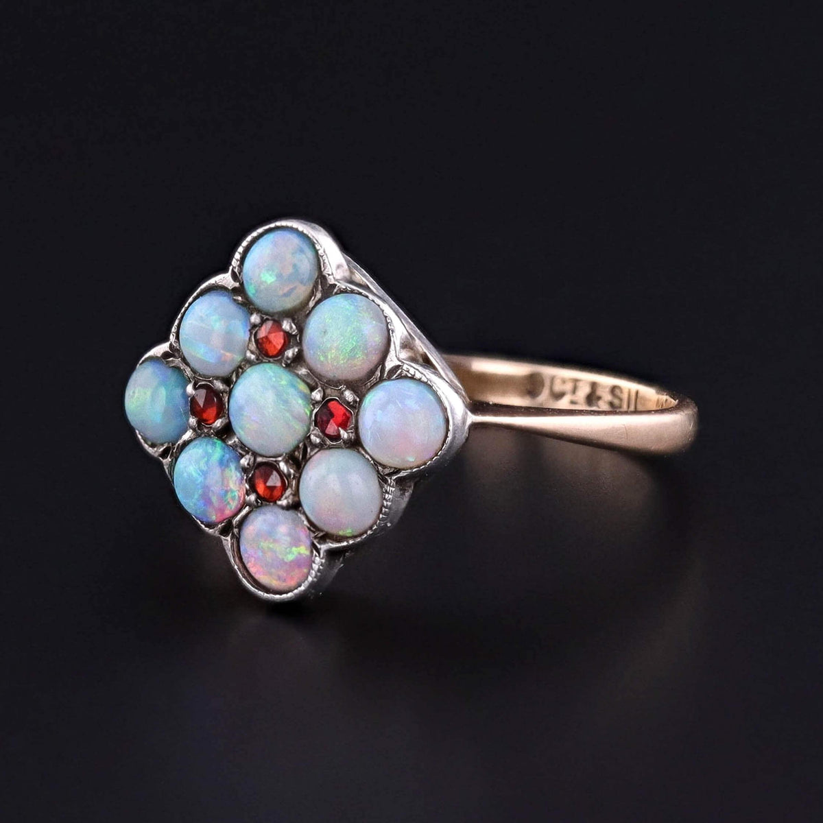 Antique Opal and Garnet Ring of 9k Gold