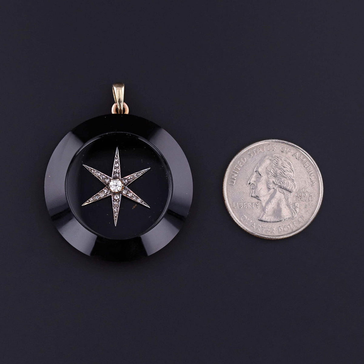 Victorian Onyx Star Pendant of 14k Gold