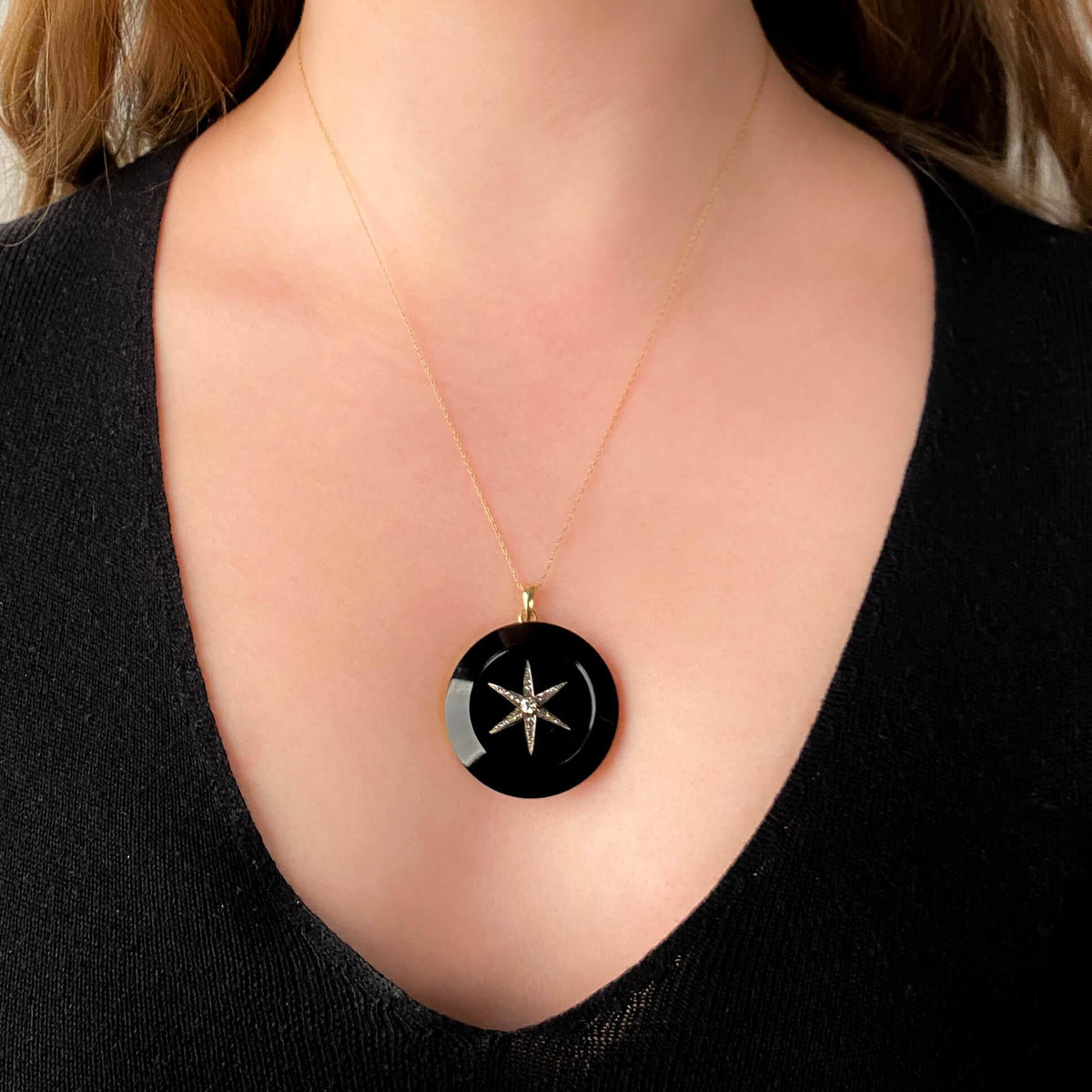 Victorian Onyx Star Pendant of 14k Gold