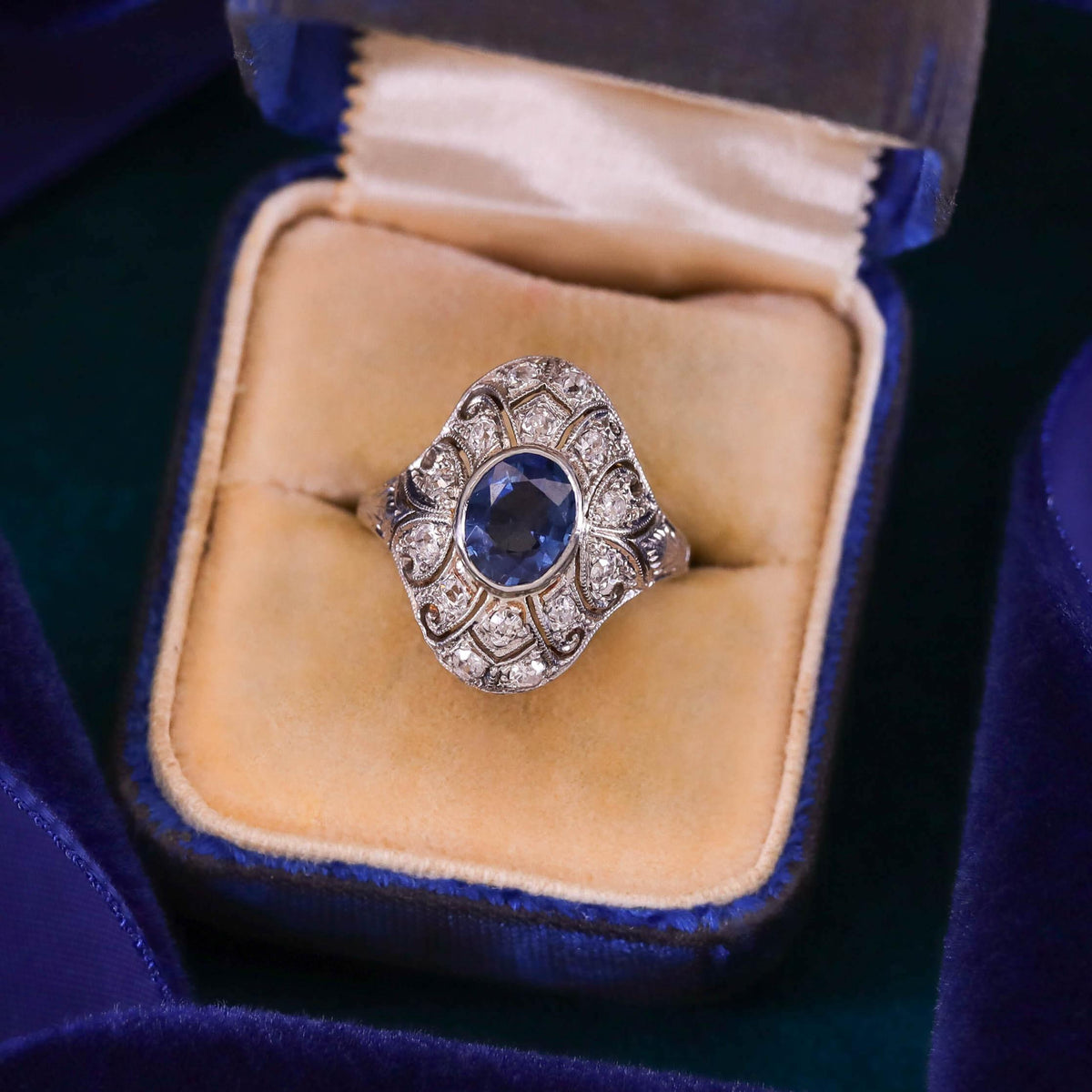 Antique Sapphire Ring of Platinum Topped 15k Gold
