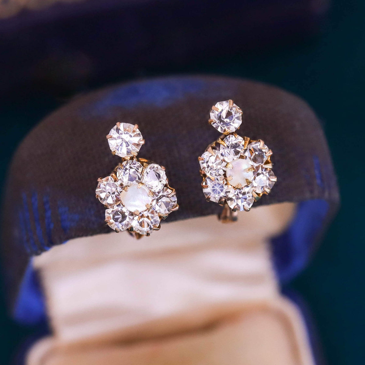 Antique Pearl and Paste Earrings of 12k Gold
