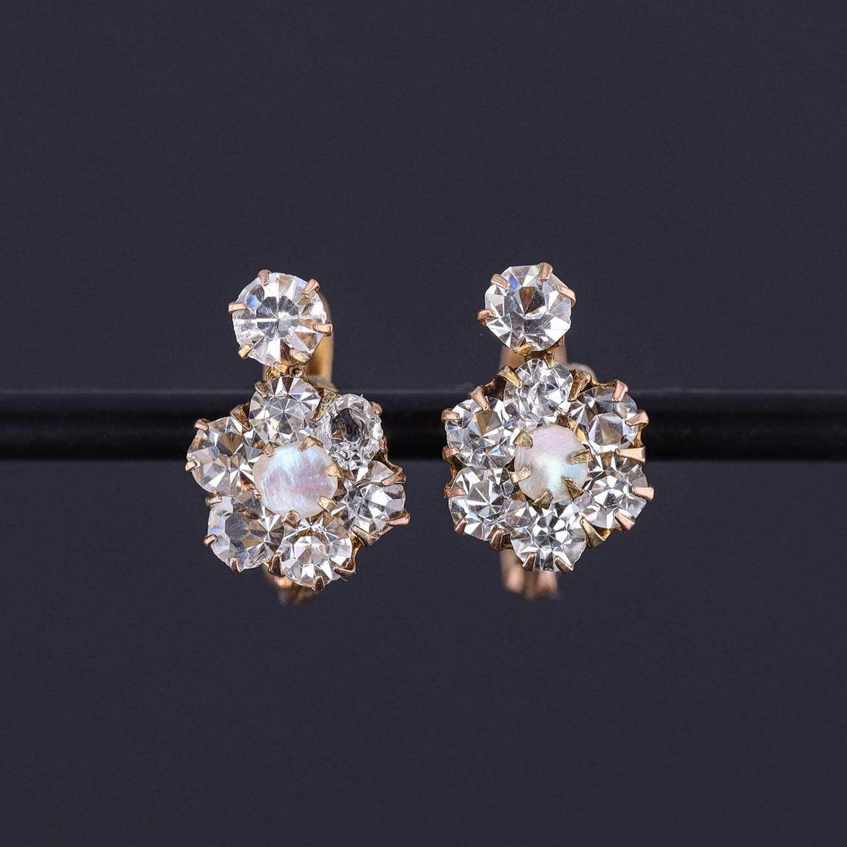 Antique Pearl and Paste Earrings of 12k Gold