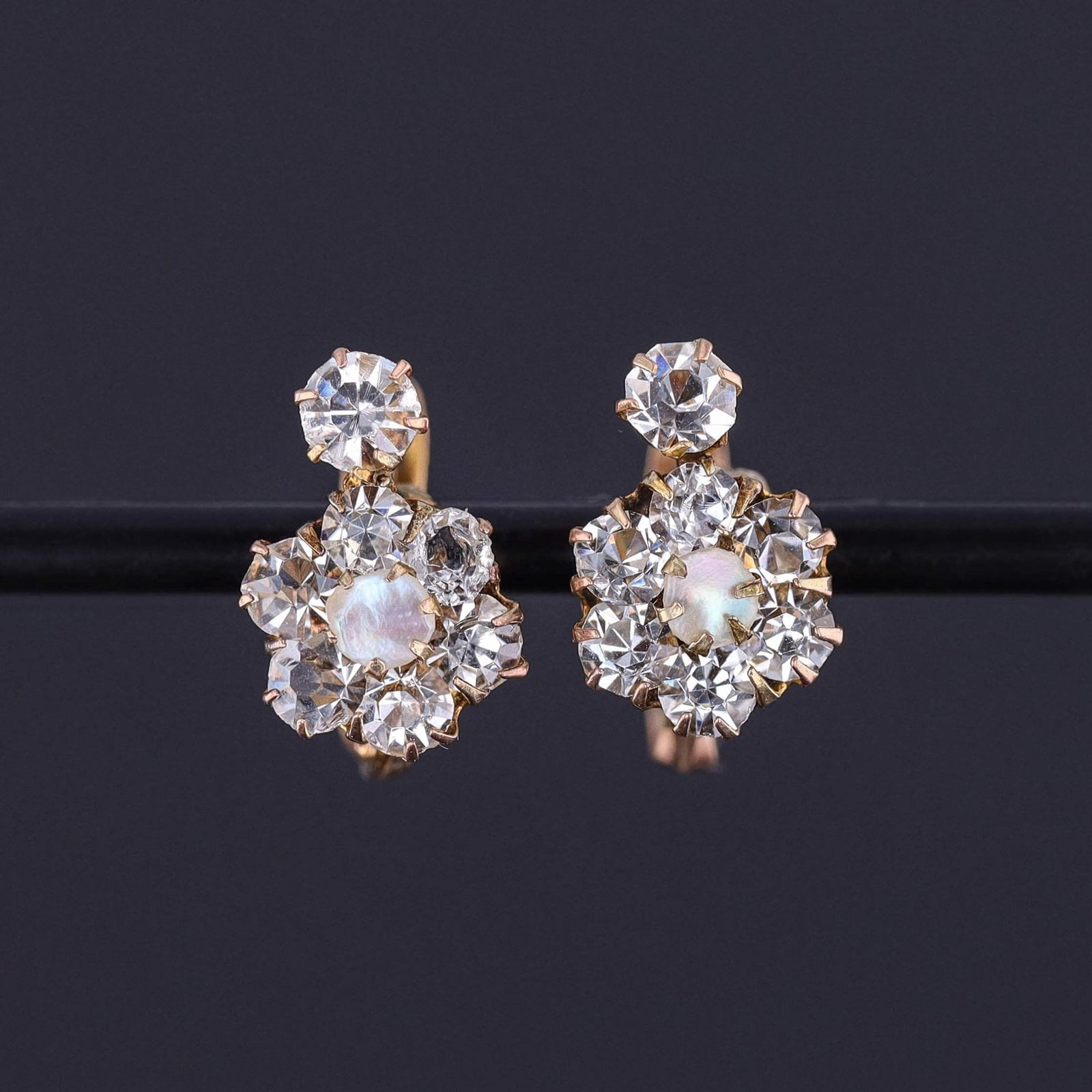 Antique Pearl and Paste Earrings of 12k Gold