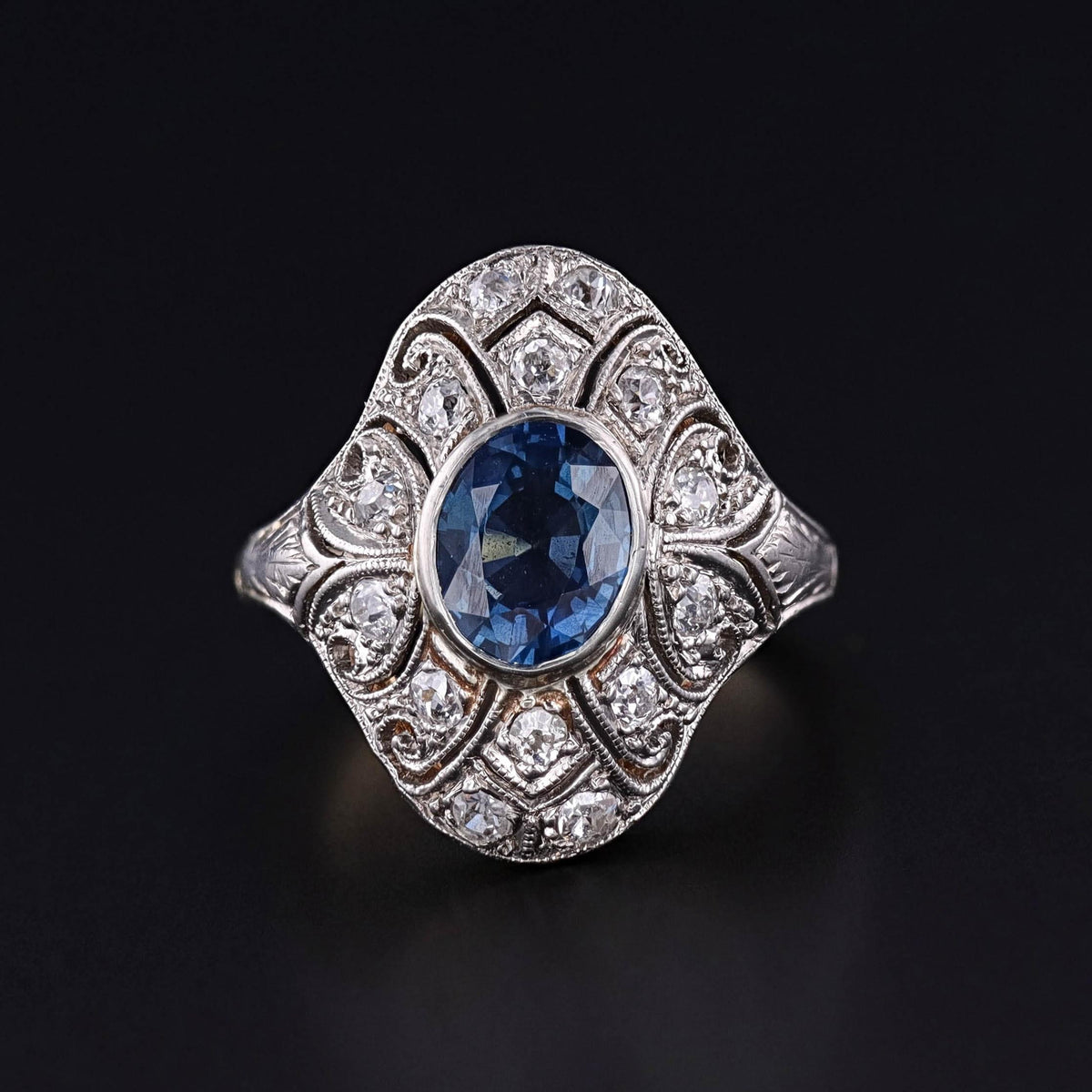 Antique Sapphire Ring of Platinum Topped 15k Gold