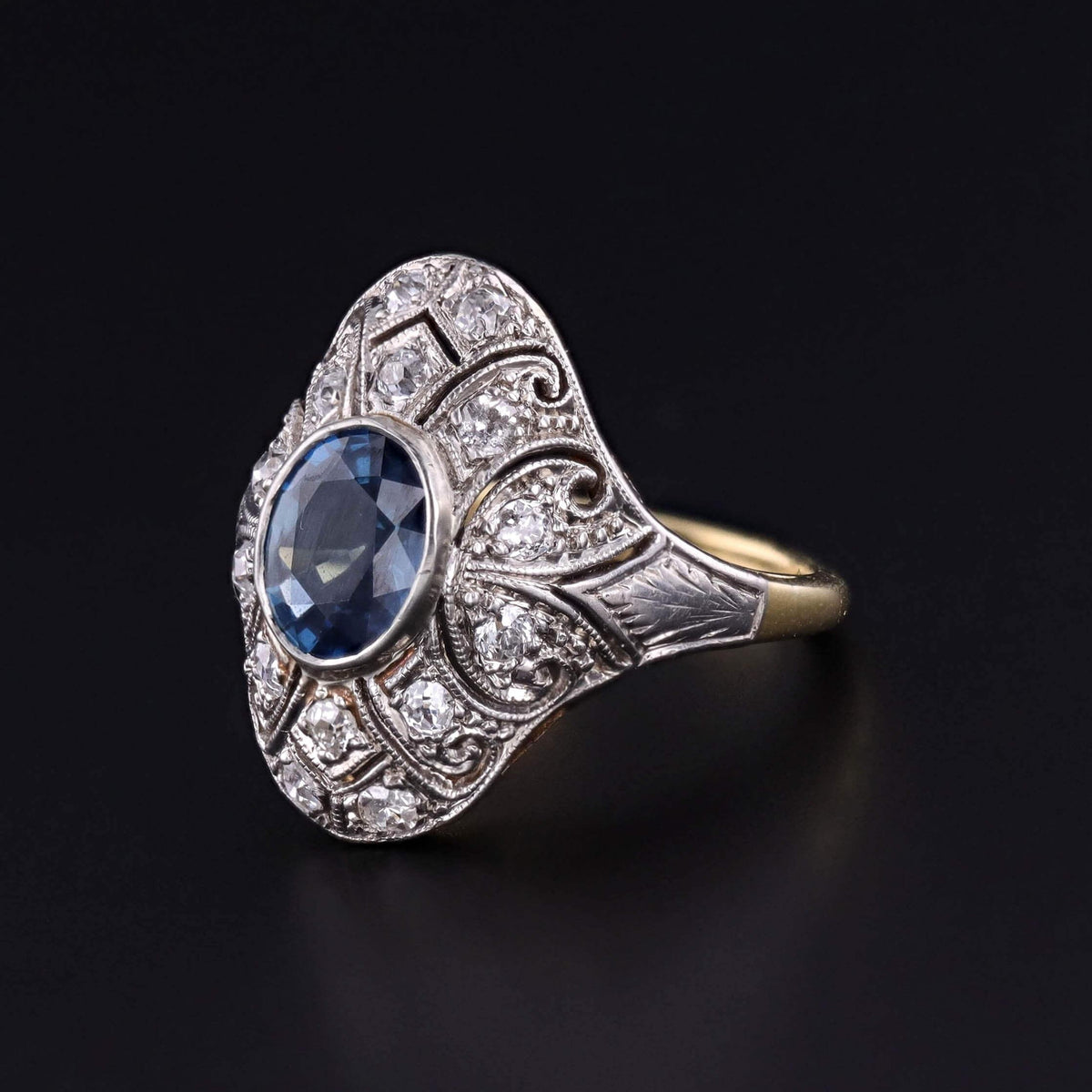 Antique Sapphire Ring of Platinum Topped 15k Gold