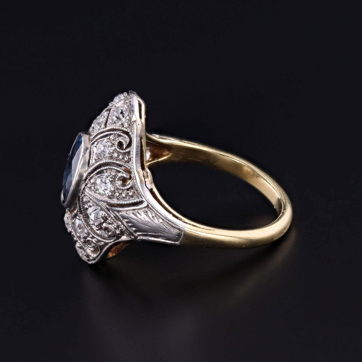 Antique Sapphire Ring of Platinum Topped 15k Gold