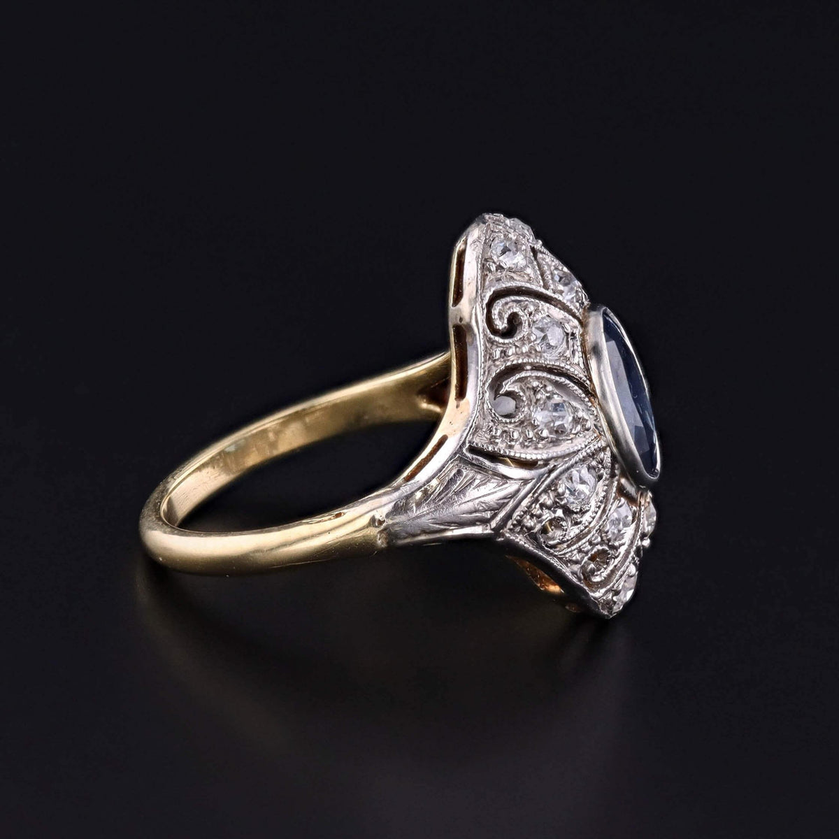 Antique Sapphire Ring of Platinum Topped 15k Gold