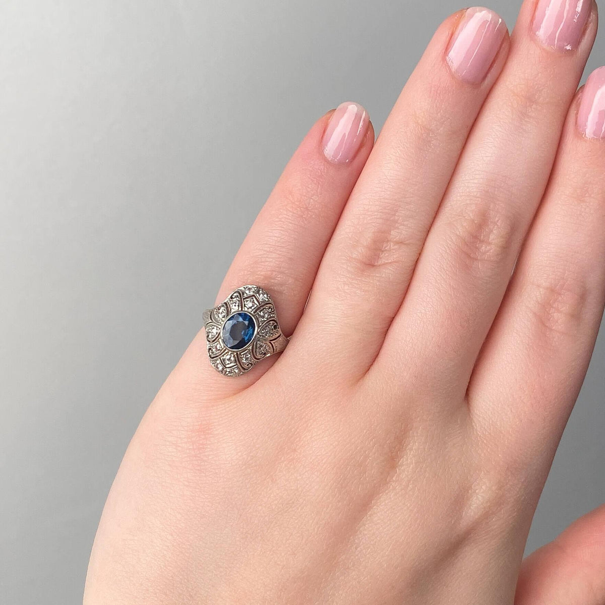Antique Sapphire Ring of Platinum Topped 15k Gold