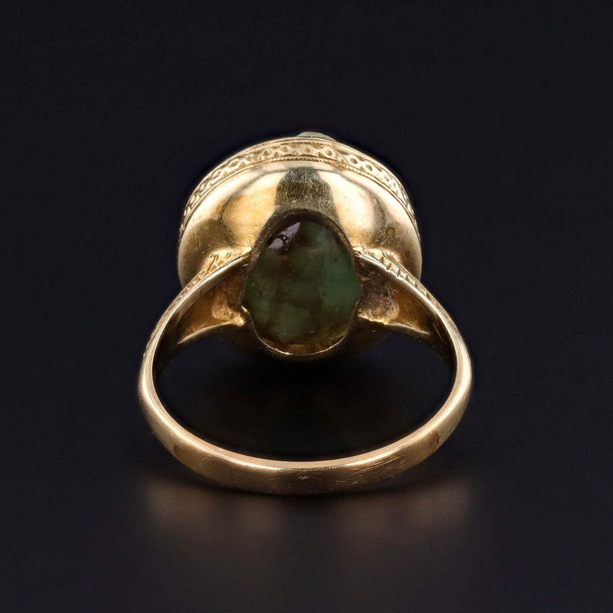 Antique Carved Emerald Cameo Ring of 14k Gold