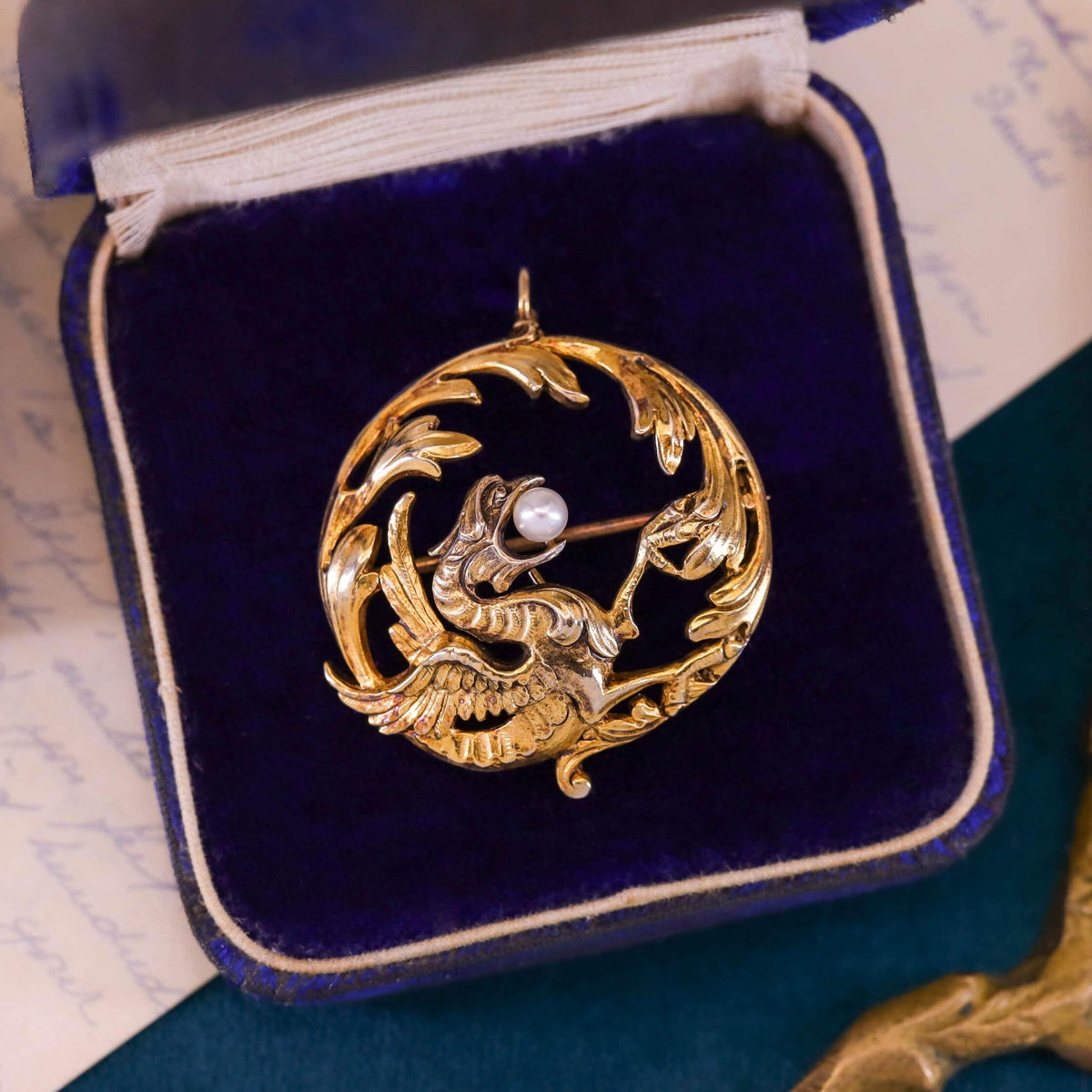 Antique Dragon Brooch of 14k Gold