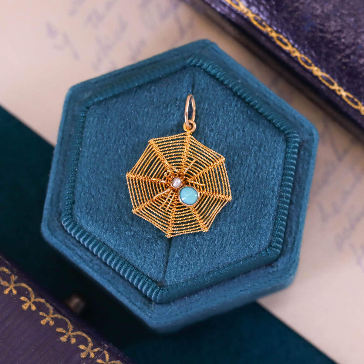 Antique Spider Web Charm of 10k Gold