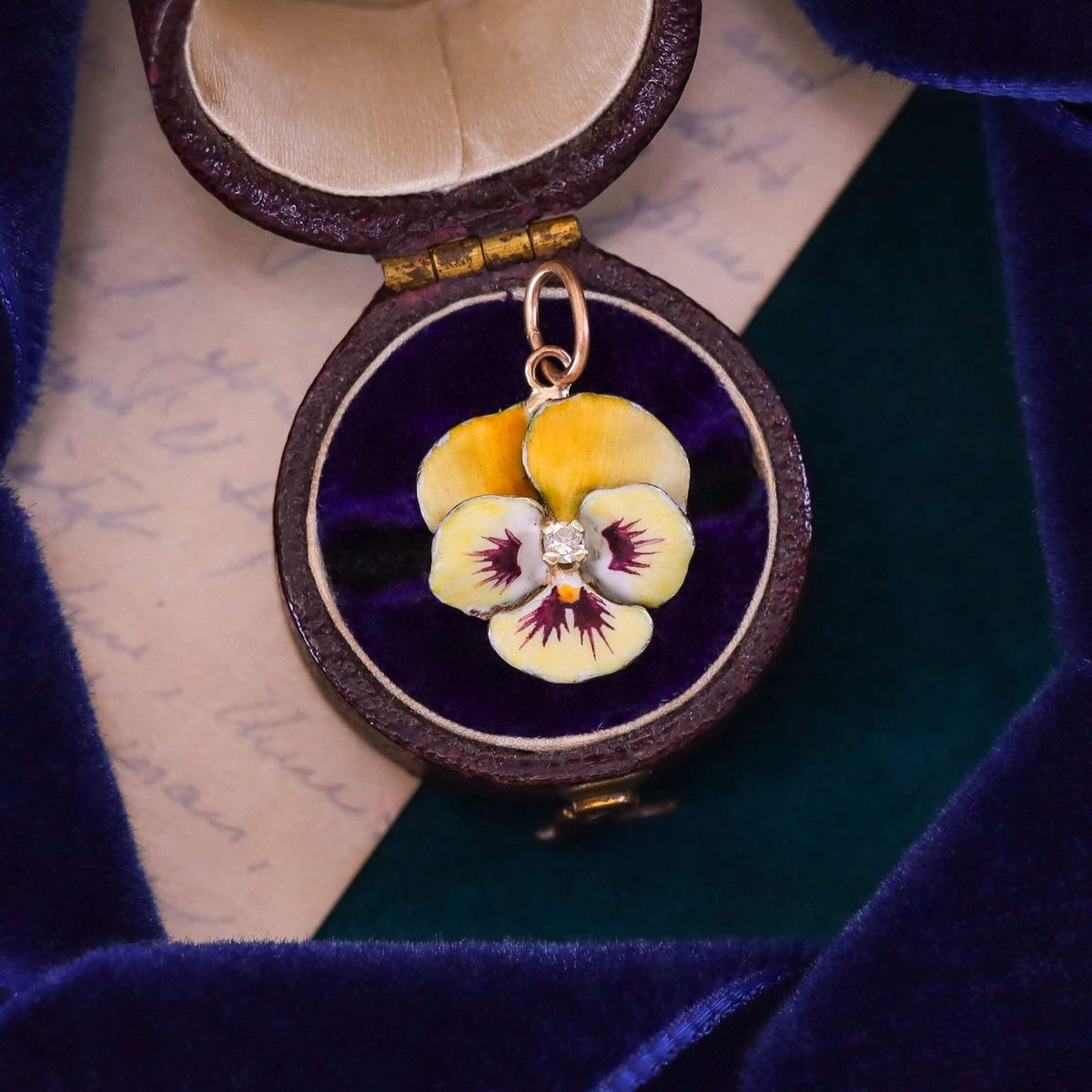 Vintage Yellow Enamel Pansy Charm of 14k Gold