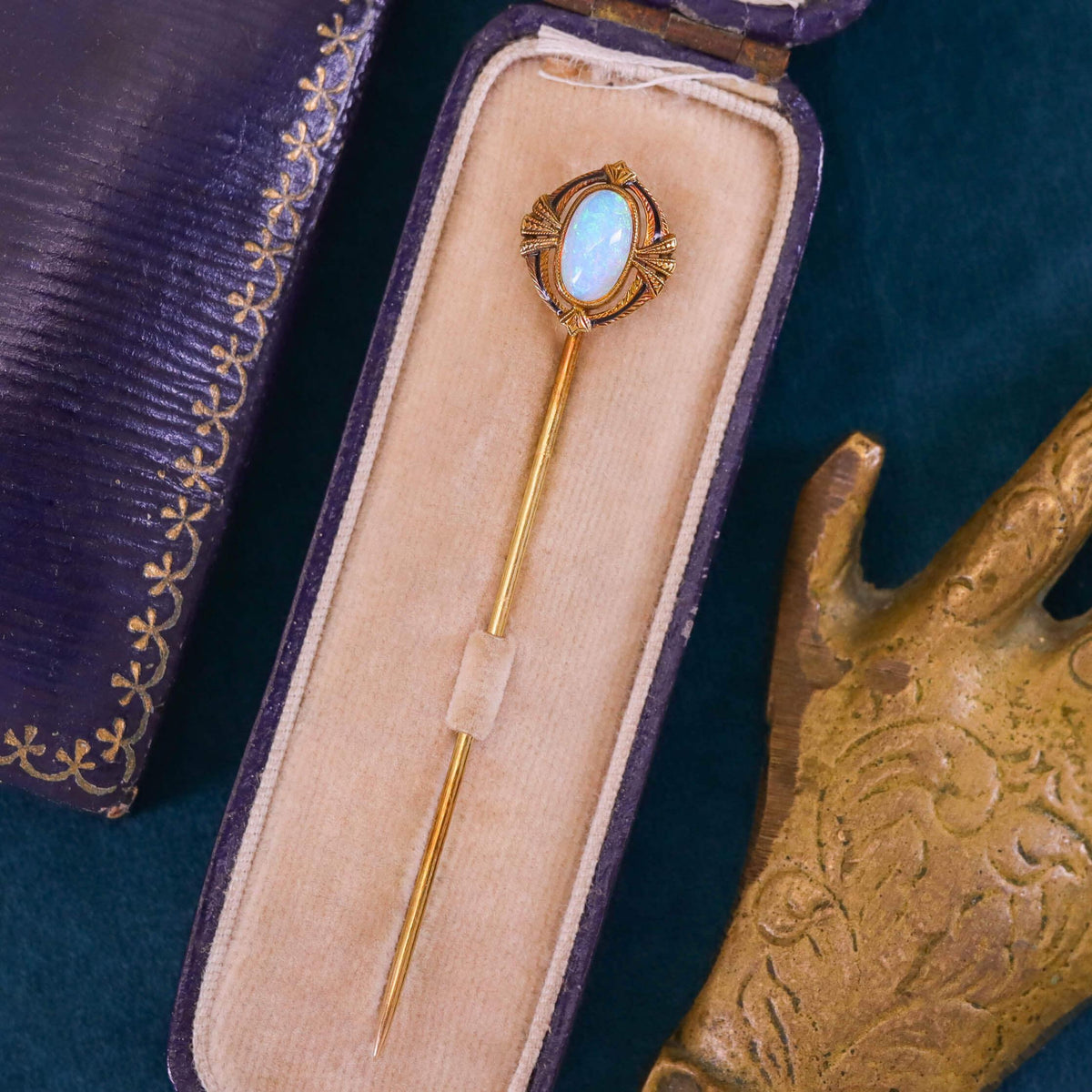 Antique Opal &amp; Enamel Stickpin of 14k Gold