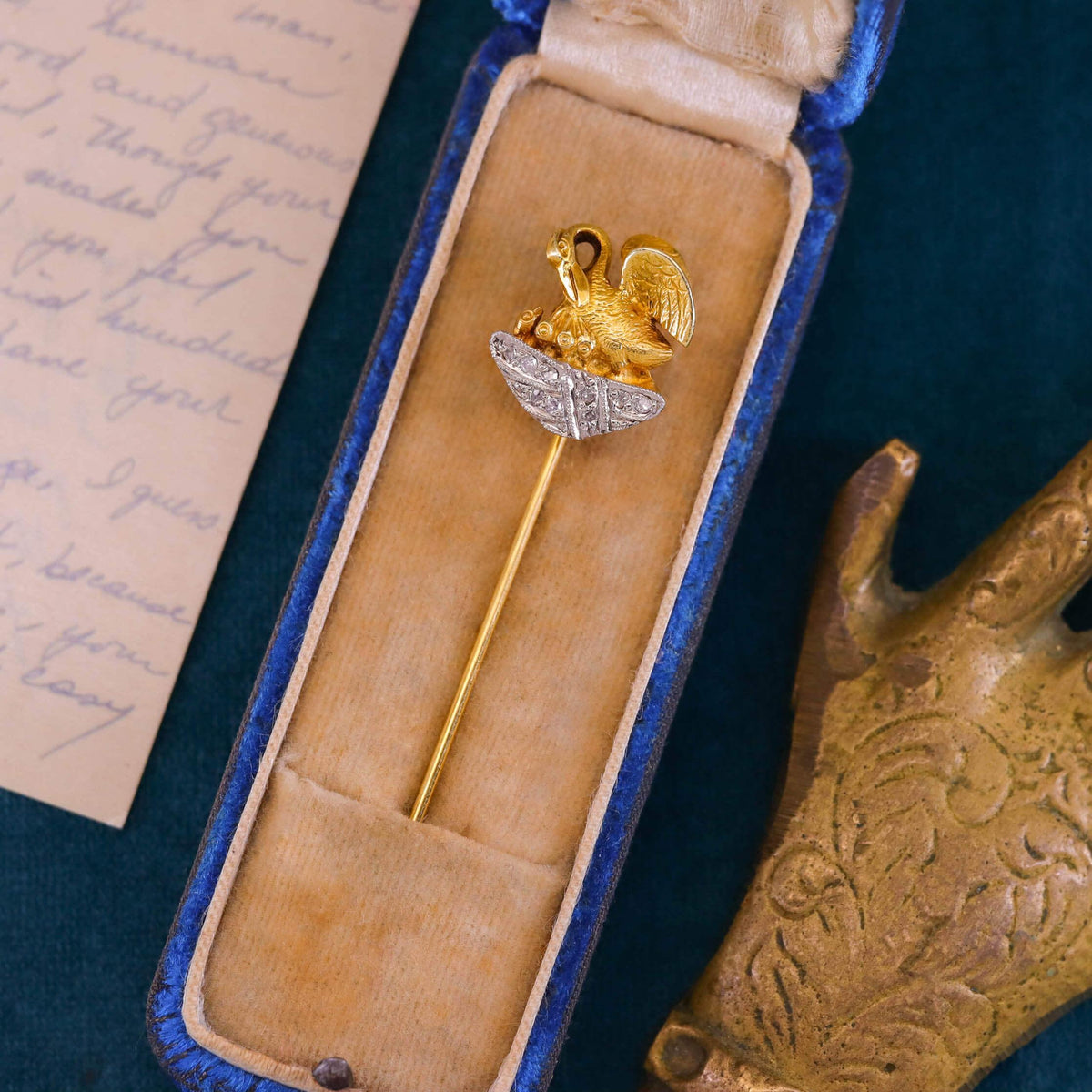Vintage Pelican in Her Piety Stickpin of 14k Gold