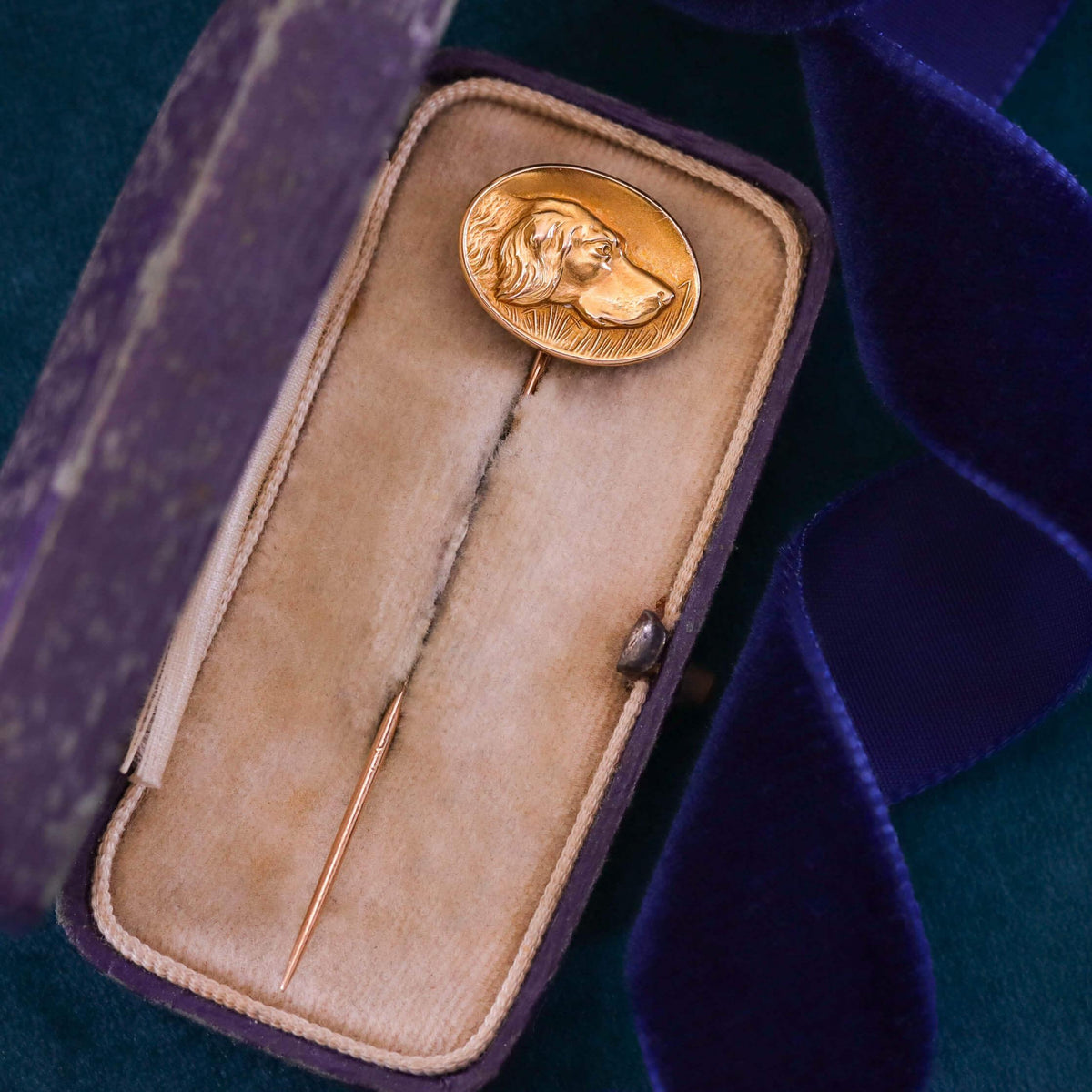 Antique Spaniel Dog Stickpin of 14k Gold