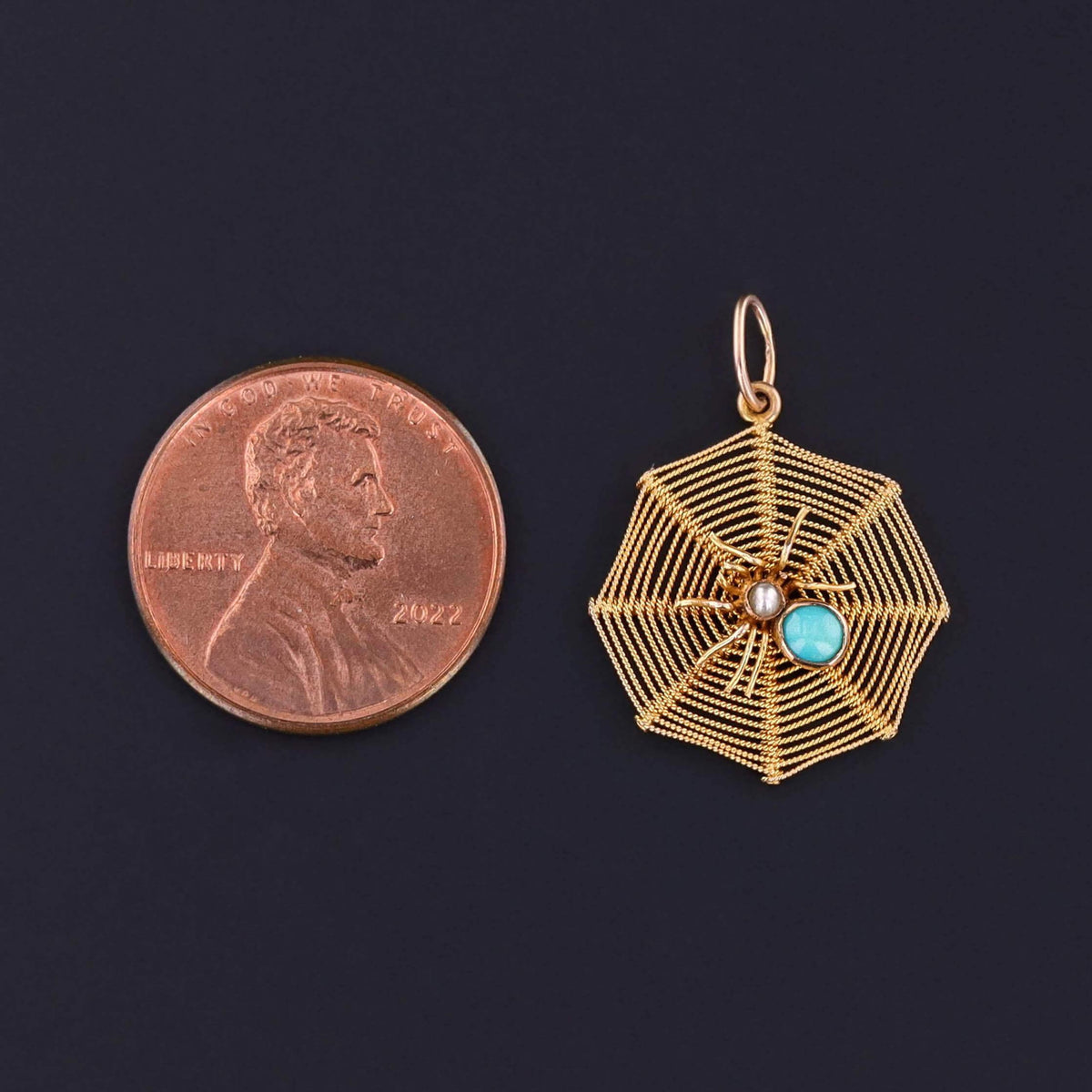 Antique Spider Web Charm of 10k Gold