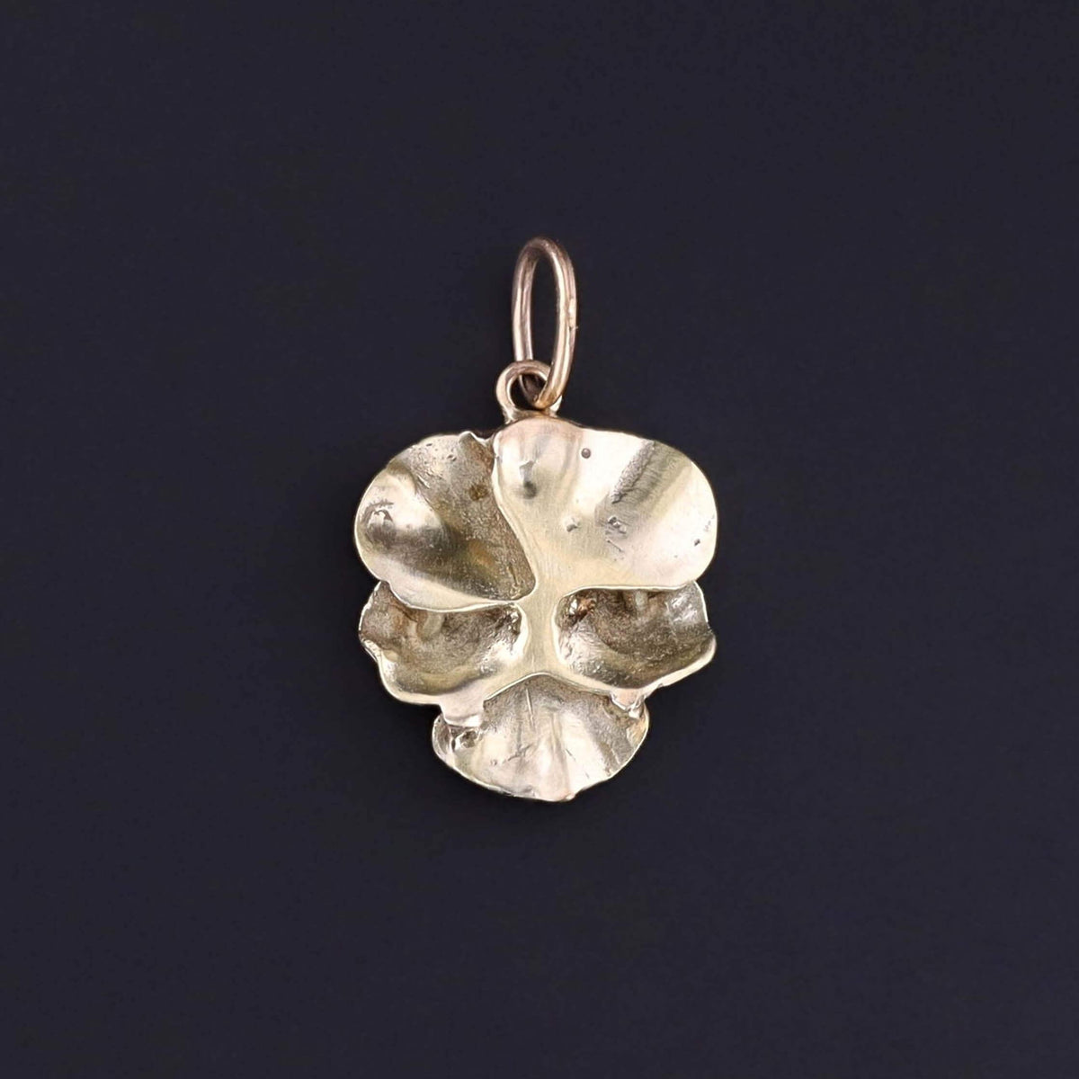 Vintage White Enamel Pansy Charm of 14k Gold