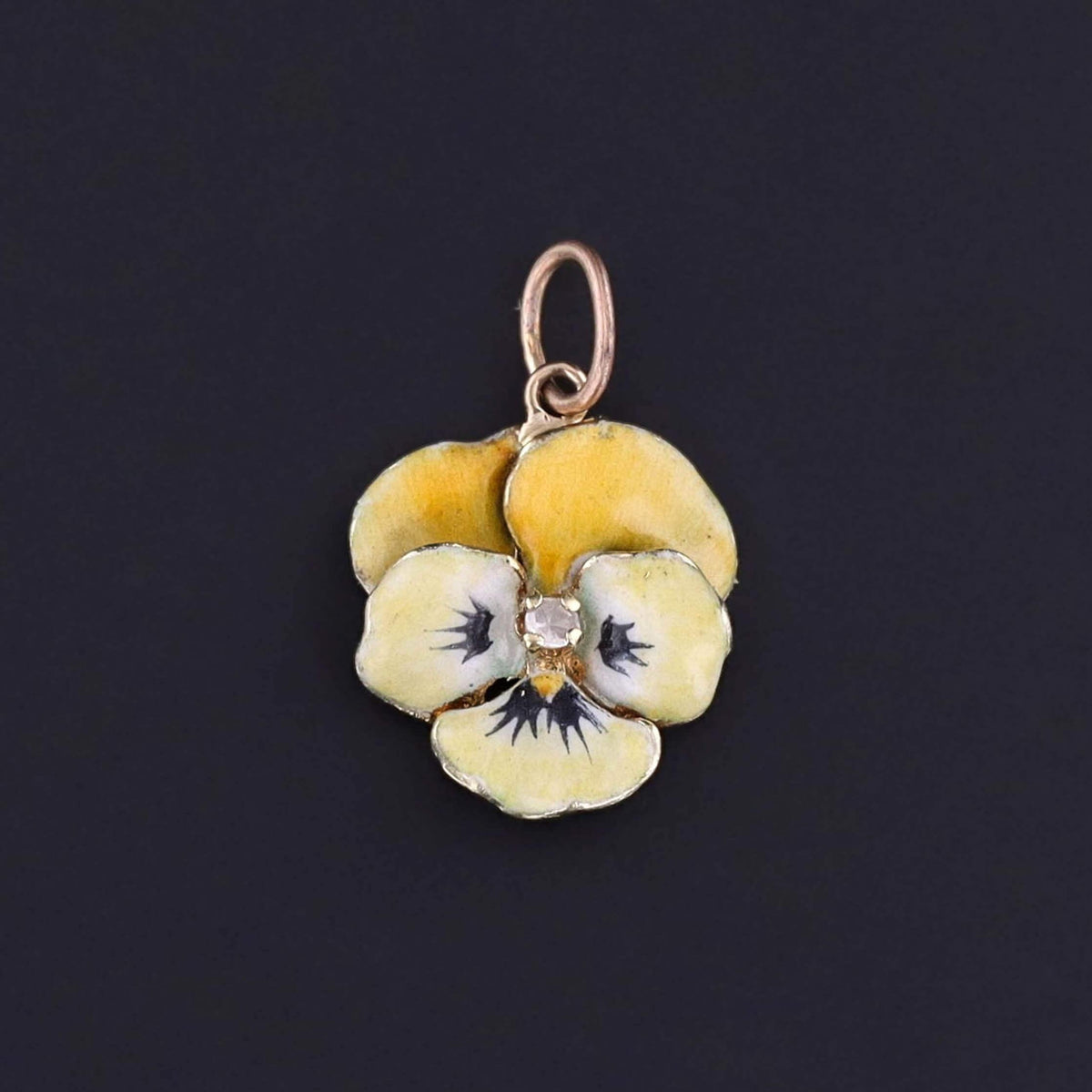 Vintage Yellow Enamel Pansy Charm of 14k Gold