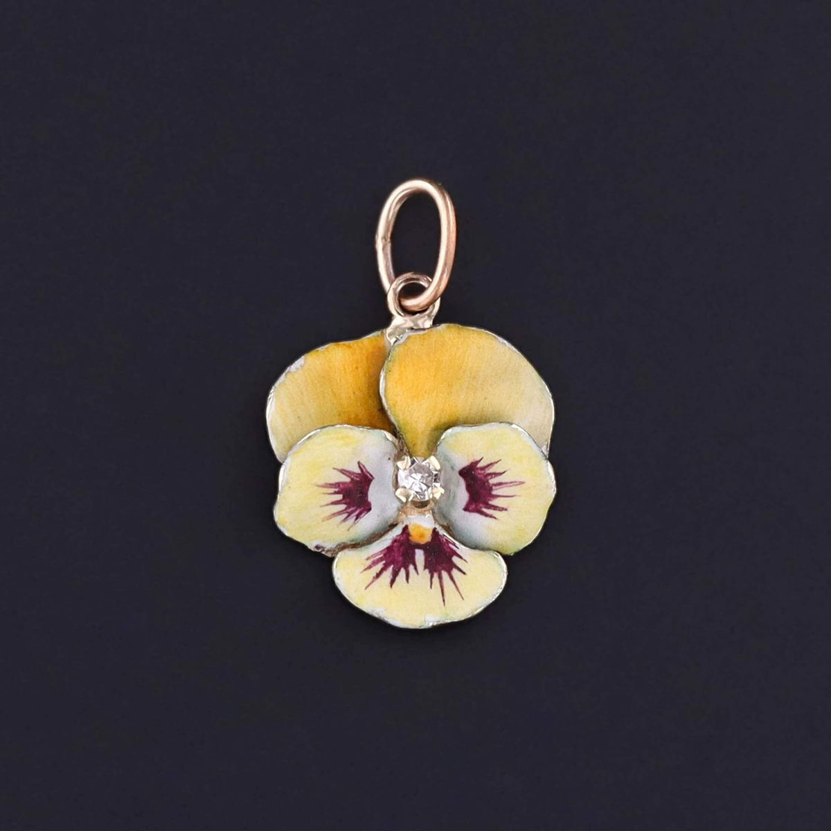 Vintage Yellow Enamel Pansy Charm of 14k Gold