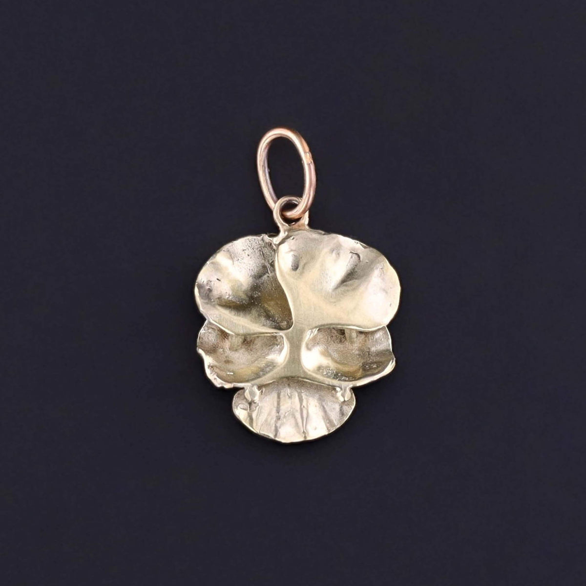Vintage Indigo Enamel Pansy Charm of 14k Gold