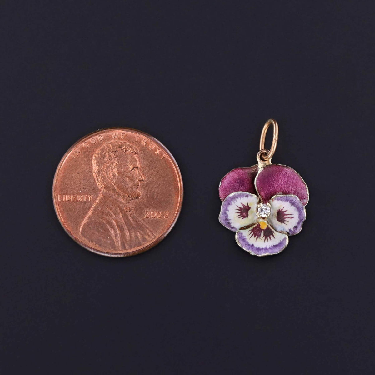 Vintage Purple Enamel Pansy Charm of 14k Gold