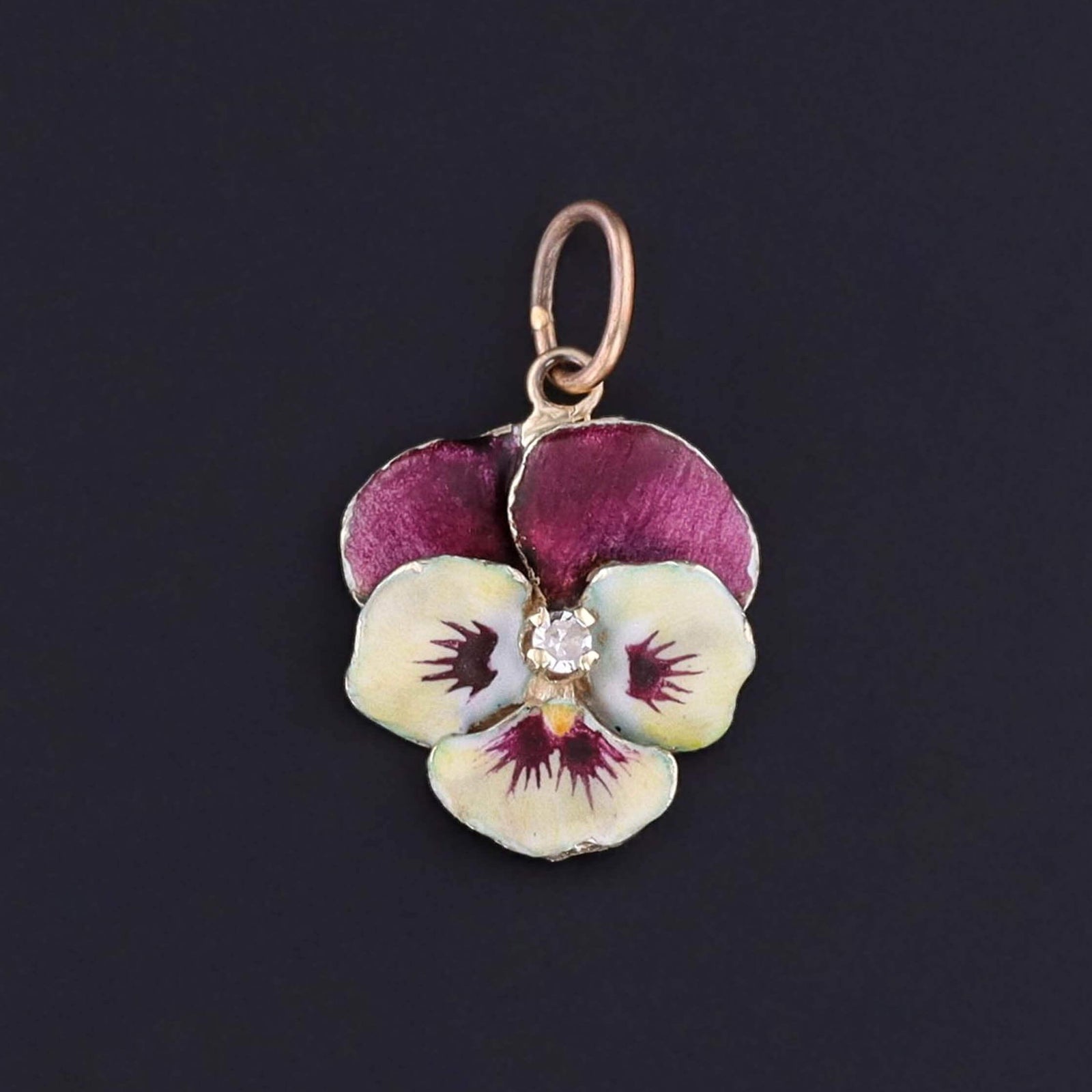 Vintage Two-Toned Enamel Pansy Charm of 14k Gold