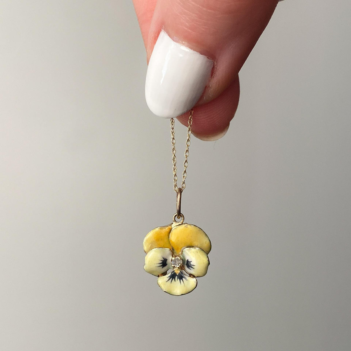 Vintage Yellow Enamel Pansy Charm of 14k Gold