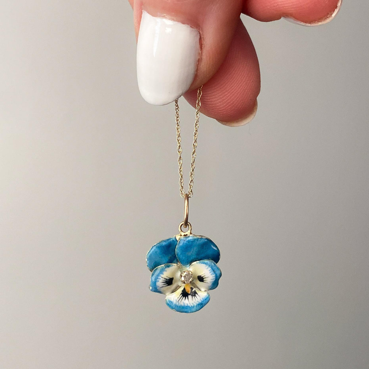 Vintage Turquoise Enamel Pansy Charm of 14k Gold