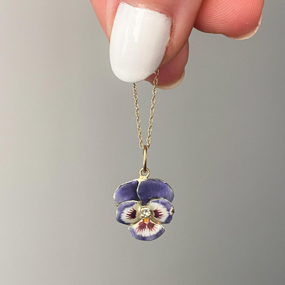 Vintage Indigo Enamel Pansy Charm of 14k Gold