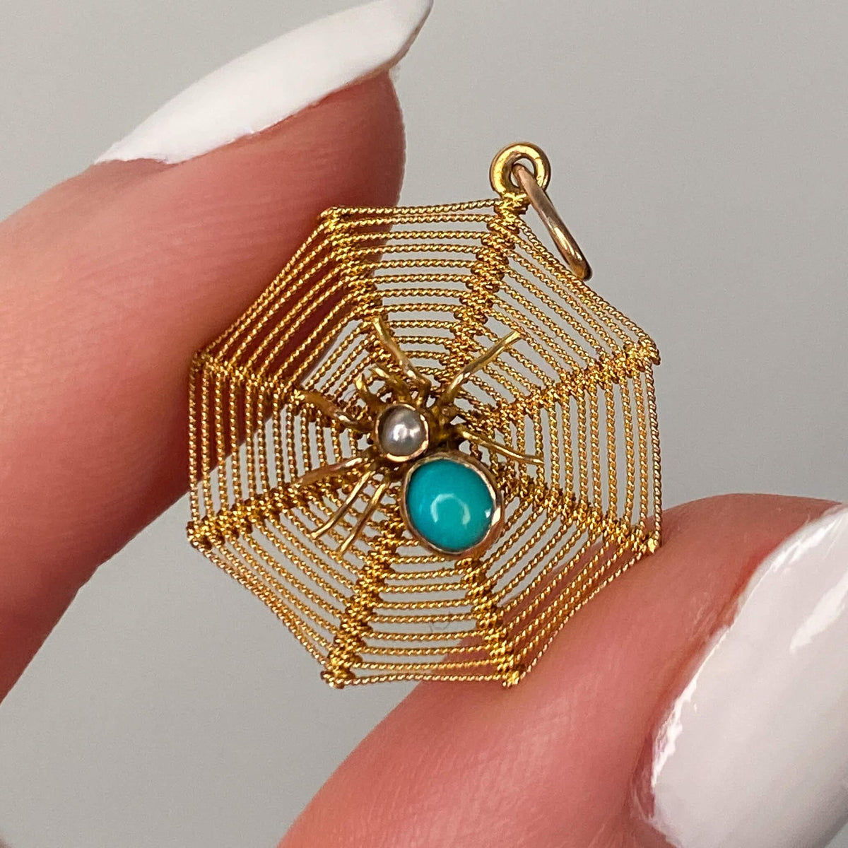 Antique Spider Web Charm of 10k Gold