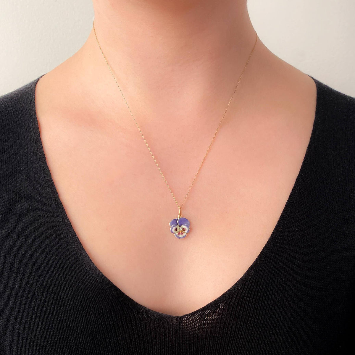 Vintage Indigo Enamel Pansy Charm of 14k Gold