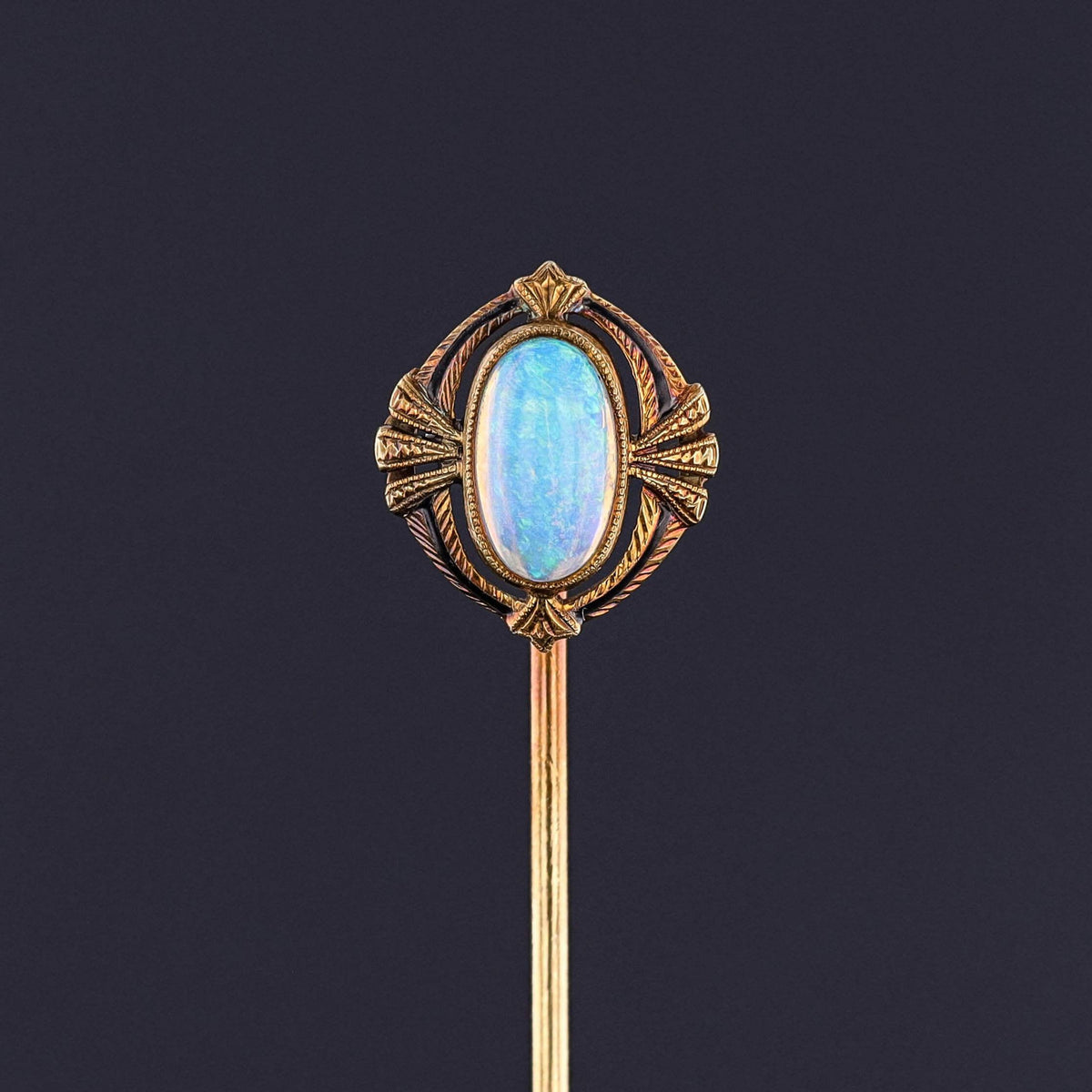 Antique Opal &amp; Enamel Stickpin of 14k Gold