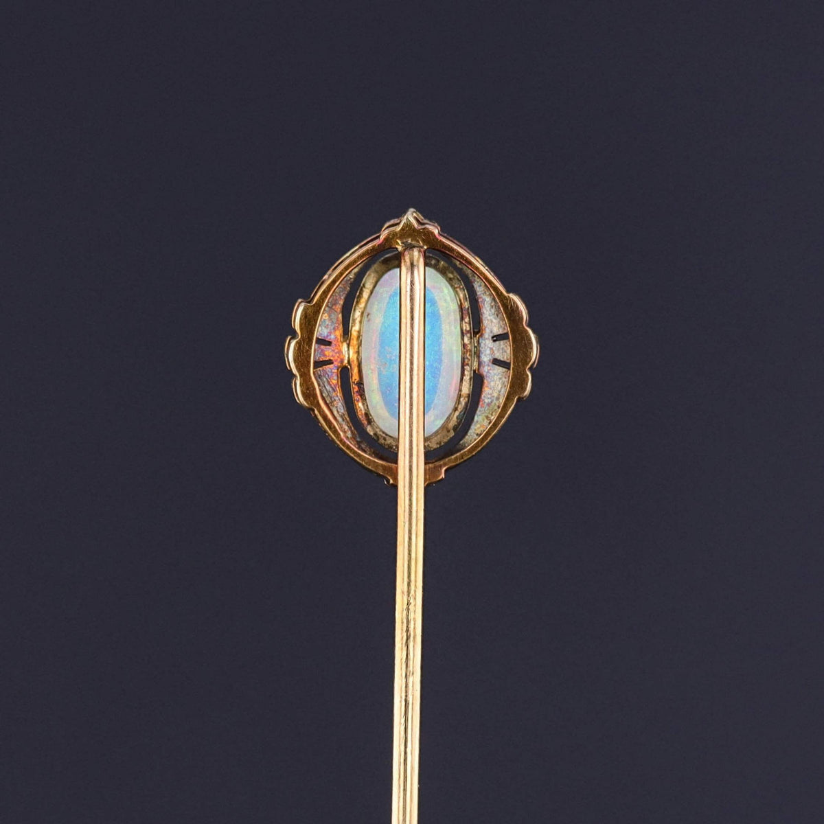 Antique Opal &amp; Enamel Stickpin of 14k Gold