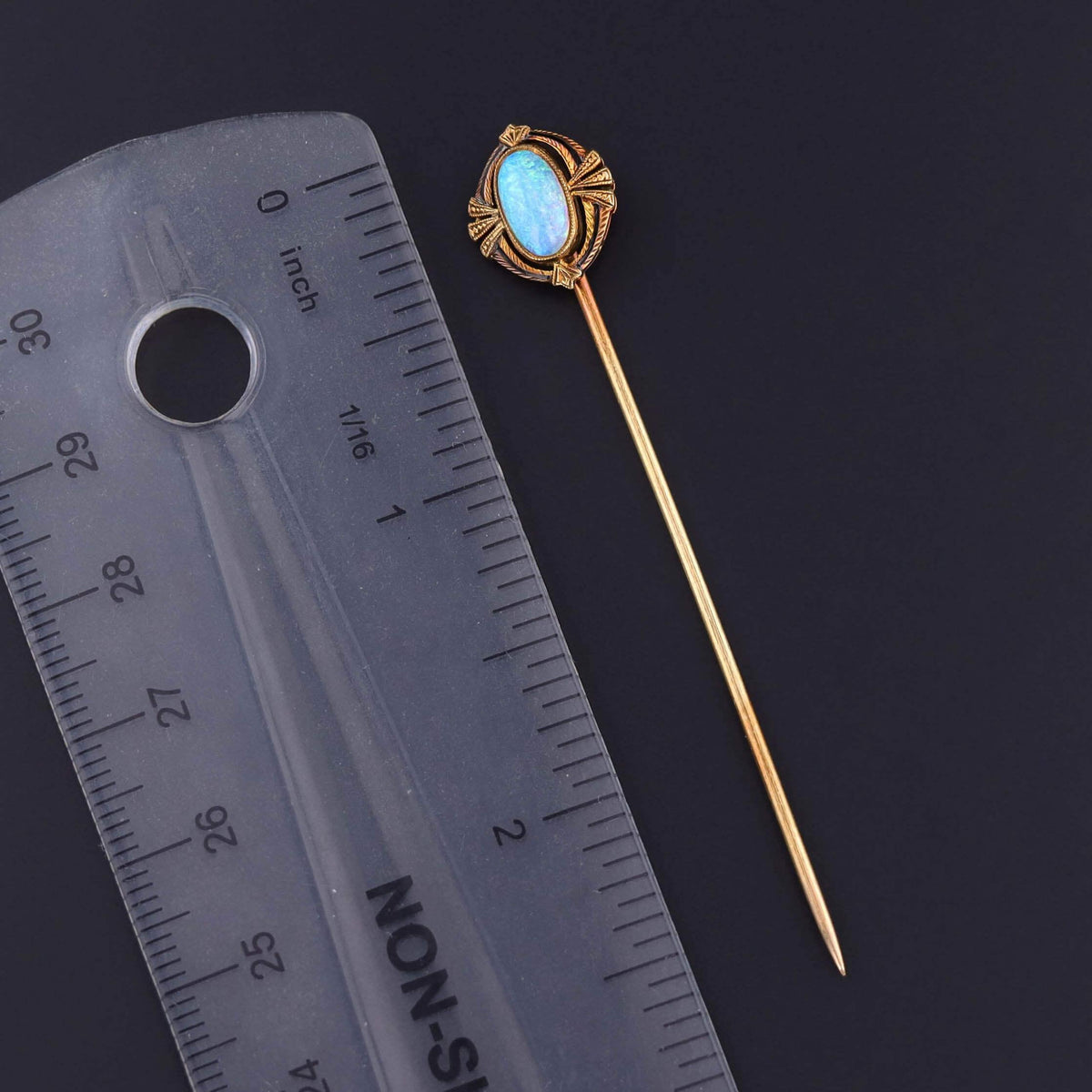 Antique Opal &amp; Enamel Stickpin of 14k Gold