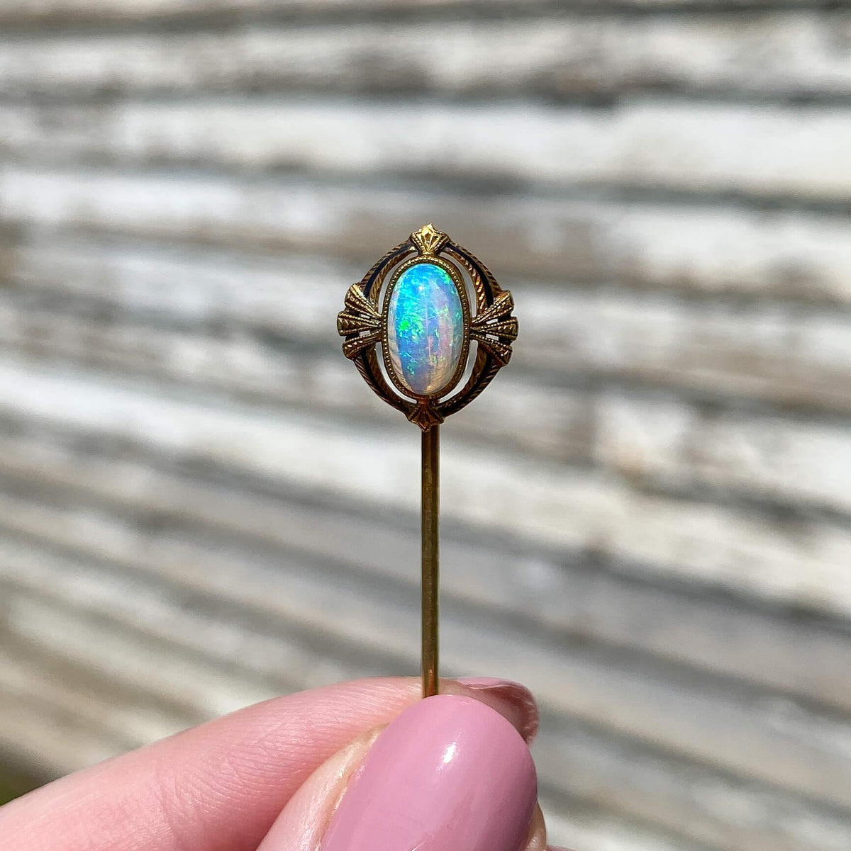 Antique Opal &amp; Enamel Stickpin of 14k Gold