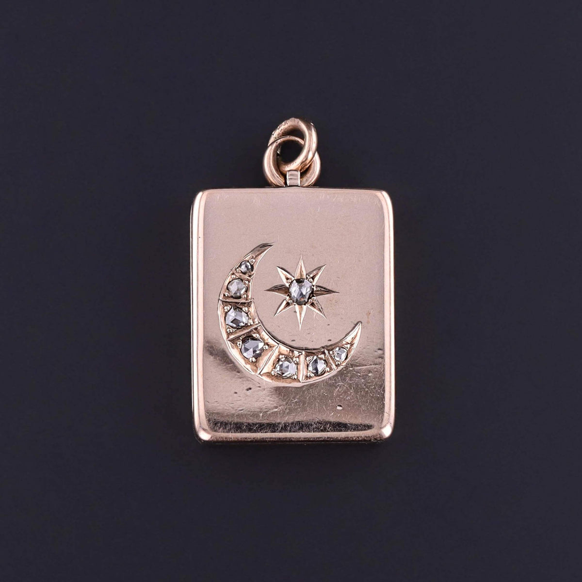 Victorian Diamond Crescent Moon Locket of 9k Gold