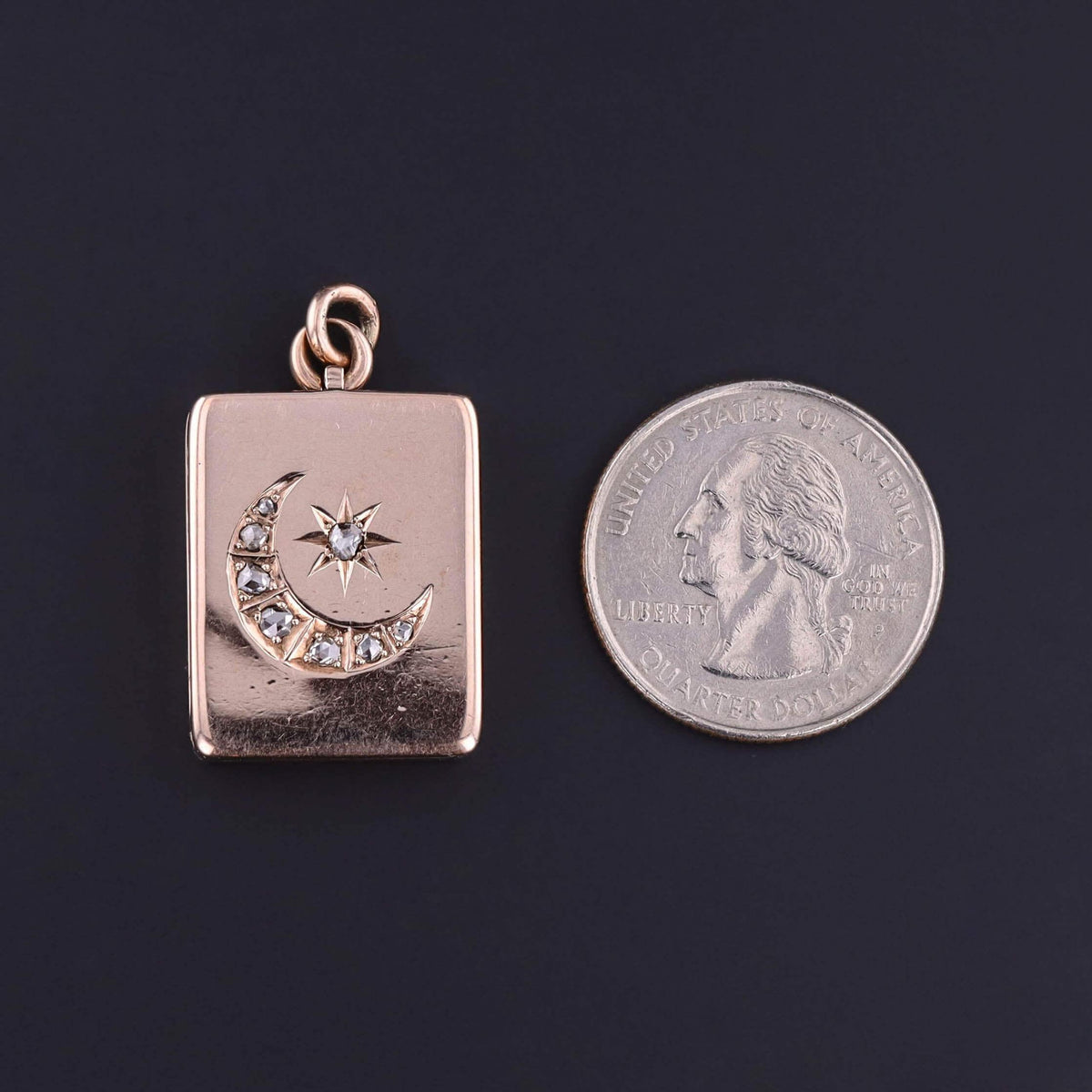 Victorian Diamond Crescent Moon Locket of 9k Gold
