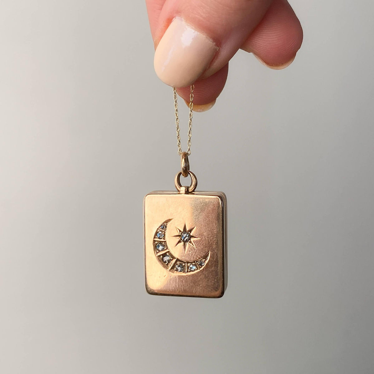 Victorian Diamond Crescent Moon Locket of 9k Gold